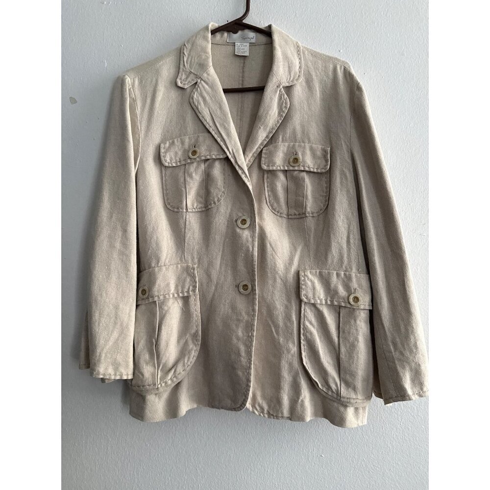 Spiegel Beige Jacket Career Wear Blazer 100% Linen 4 Pocket Size 18